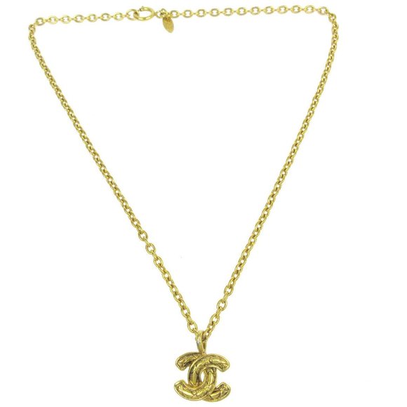 CHANEL Jewelry - CHANEL CC Quilted Logos Charm Gold Chain Pendant